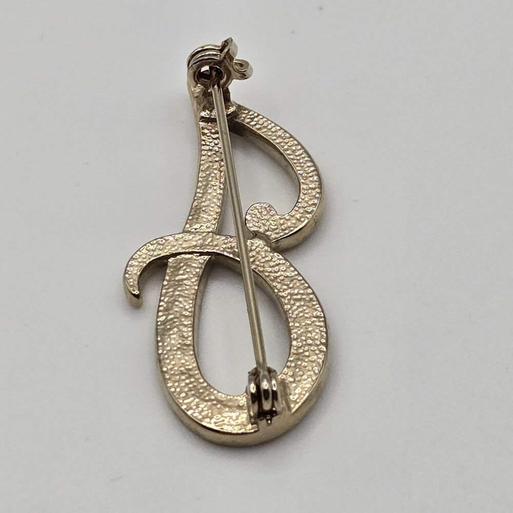 VTG Brooch Script Insignia Letter Name Monogran "J" Cursive Gold Tone Rhinestone - Picture 5 of 8
